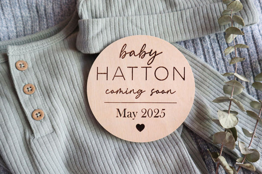 Custom Engraved Wood Baby Name Announcement Sign with Due Date