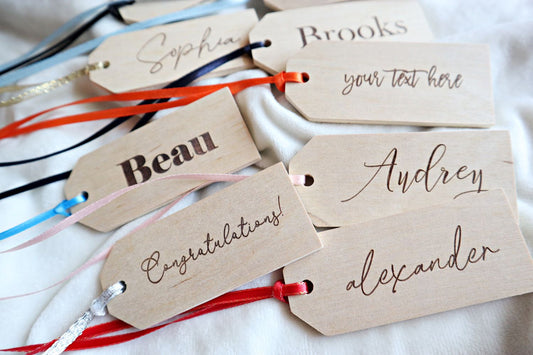 Custom Wood Name Gift Tags with Ribbon – Personalized Wooden Tags for Gifts
