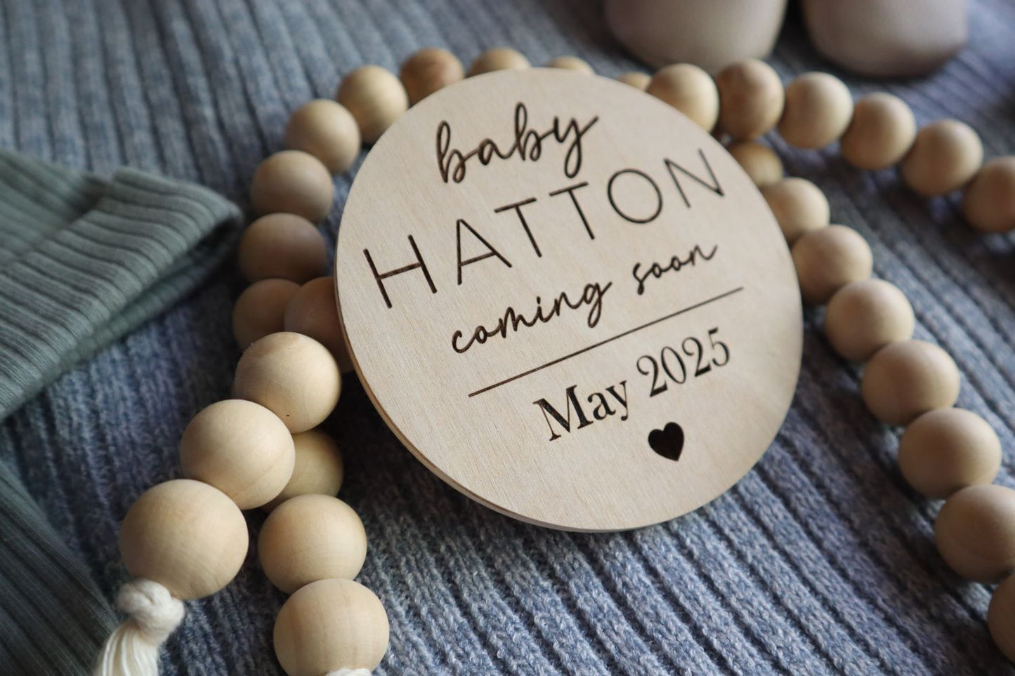 Custom Engraved Wood Baby Name Announcement Sign with Due Date