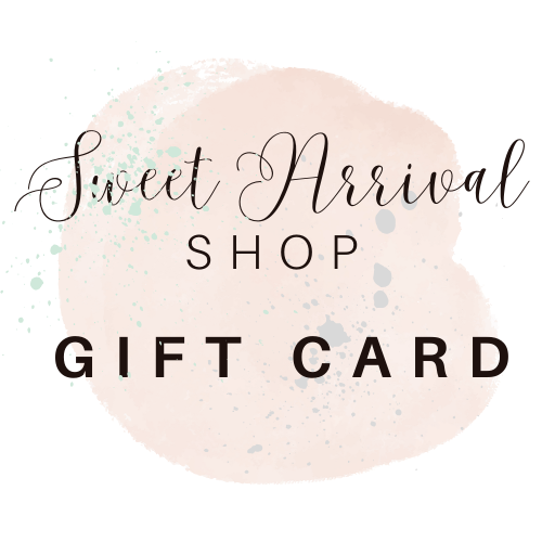 Sweet Arrival Shop gift card for personalized baby announcement signs. Perfect for celebrating new arrivals and gifting keepsakes.